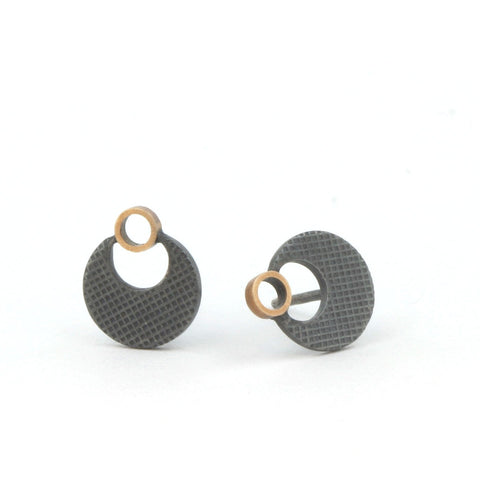 oxidised silver and yellow gold stud earrings
