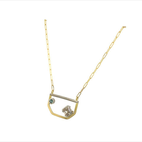 Argyle diamond and green sapphire necklace. 18ct yellow gold.