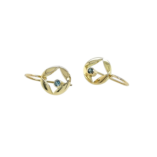 Gold & Australian Teal Sapphire 'Diamond' Earrings