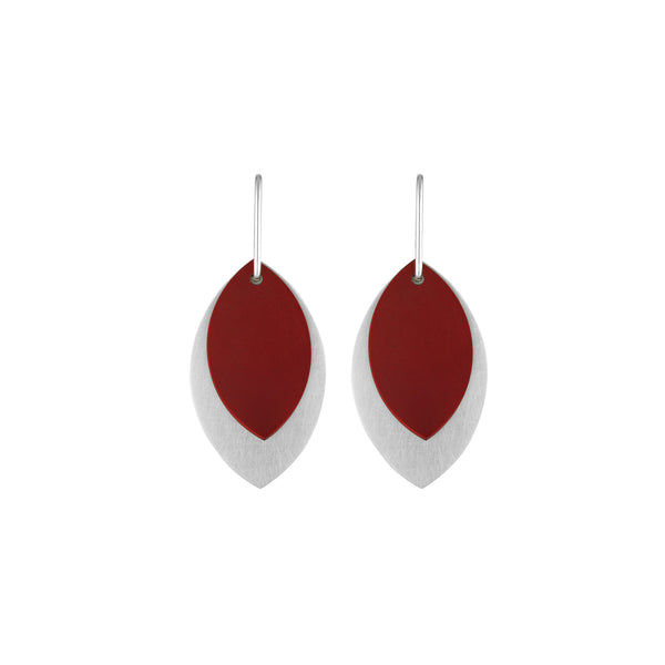 Large Burgundy Anodised Aluminium & Sterling Silver Leaf Earrings