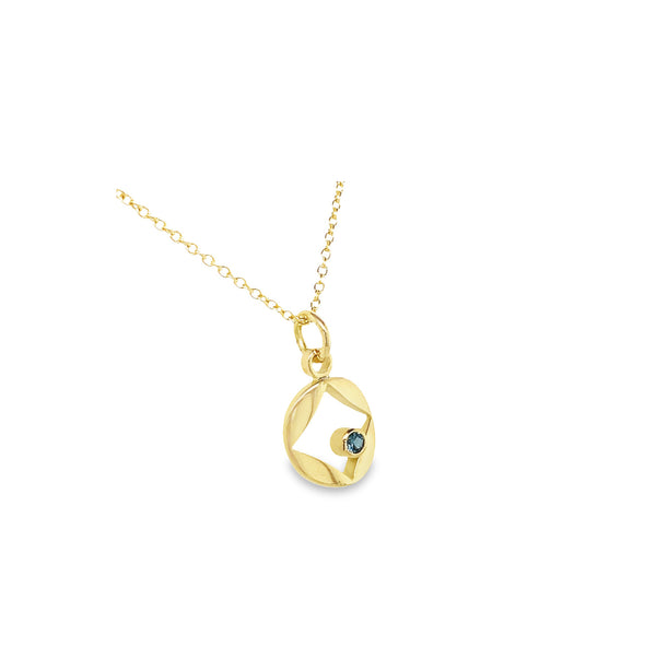 Gold & Australian Teal Sapphire 'Diamond' Pendant