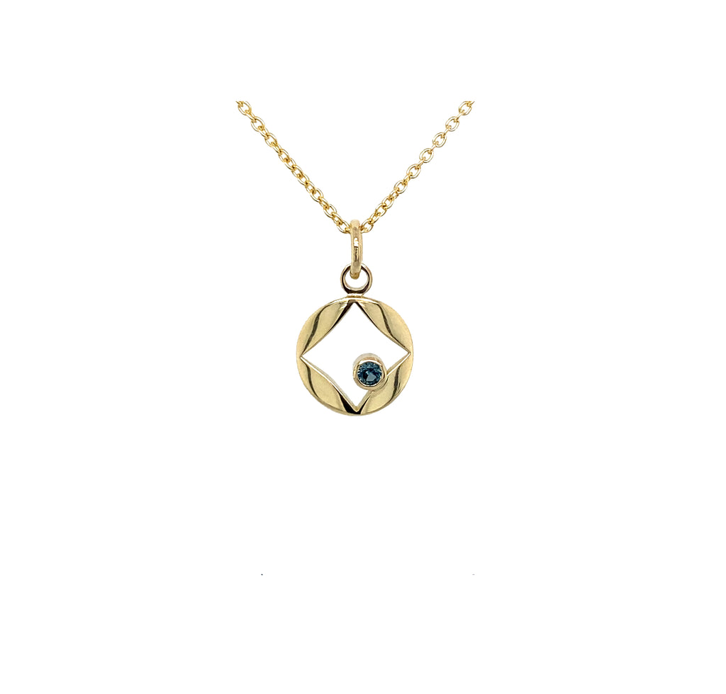 Gold & Australian Teal Sapphire 'Diamond' Pendant
