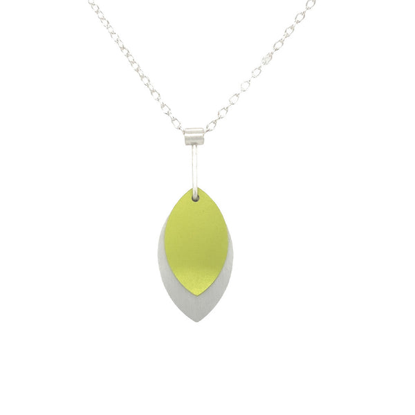 Large Lime Sterling Silver and Anodised Aluminium Leaf Necklace