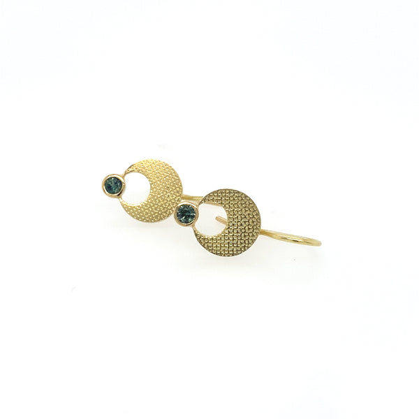 Textured 18ct Yellow Gold & Australian Teal Sapphire Earrings