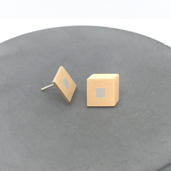 Gold Geometric 'Squares' Married Metal Stud Earrings