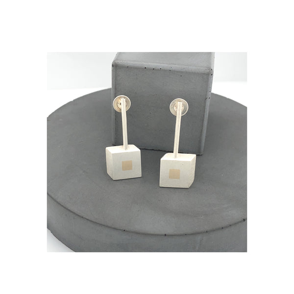 Geometric 'Squares' Married Metal Drop Stud Earrings - Gold and Silver