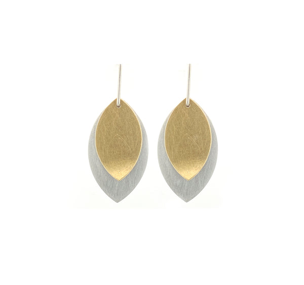 Large Sterling Silver and Gold Leaf Earrings