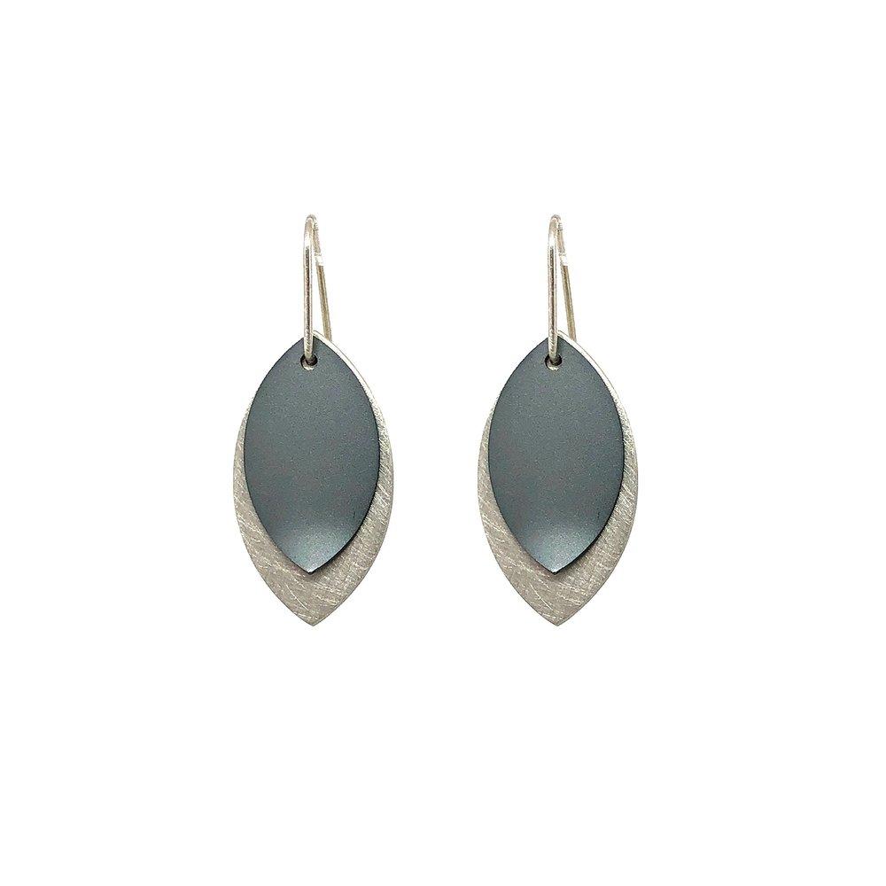 Large Charcoal Anodised Aluminium & Sterling Silver Leaf Earrings