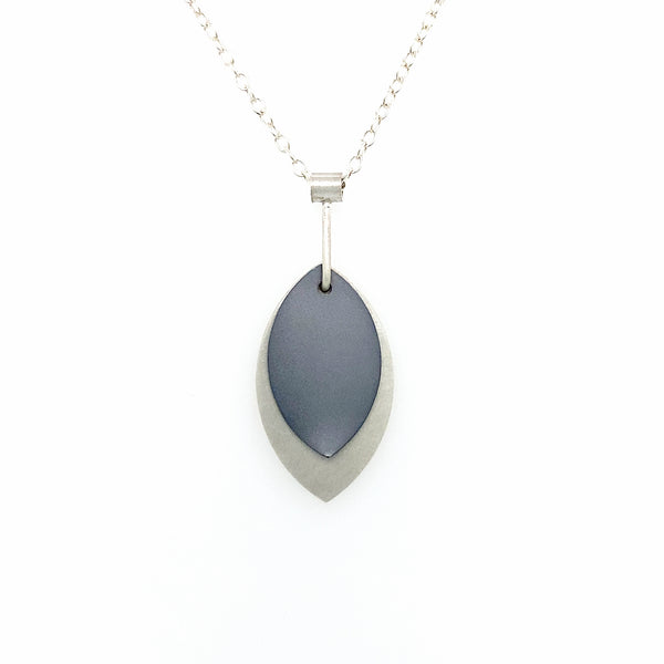 Large Charcoal Sterling Silver and Anodised Aluminium Leaf Necklace