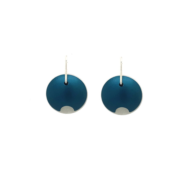 Small teal anodised aluminium and sterling silver pod earrings