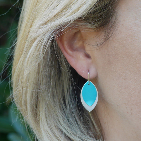 Large Turquoise Anodised Aluminium & Sterling Silver Leaf Earrings