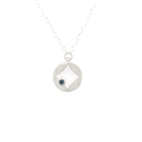 Sterling Silver 'Diamond' Teal Sapphire Pendant