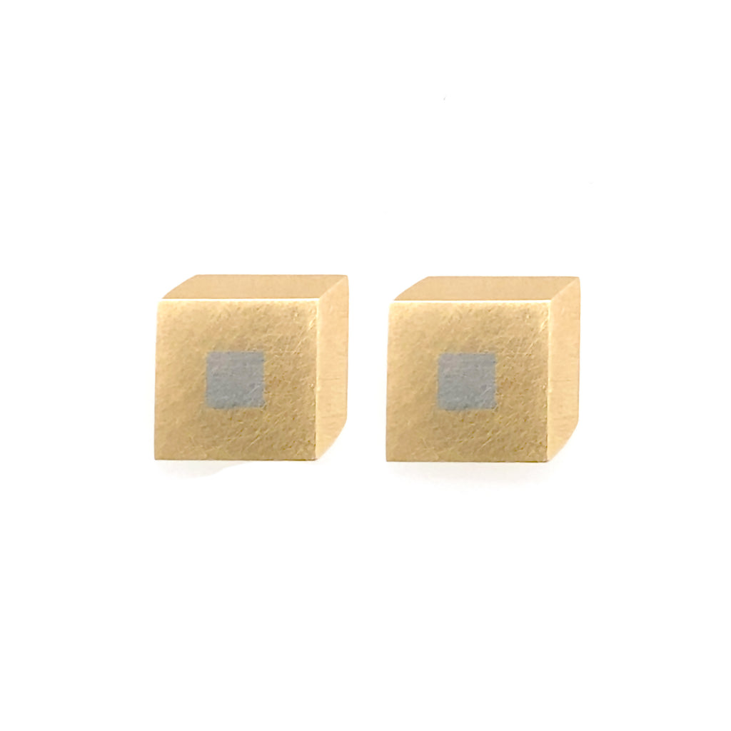 Gold Geometric 'Squares' Married Metal Stud Earrings