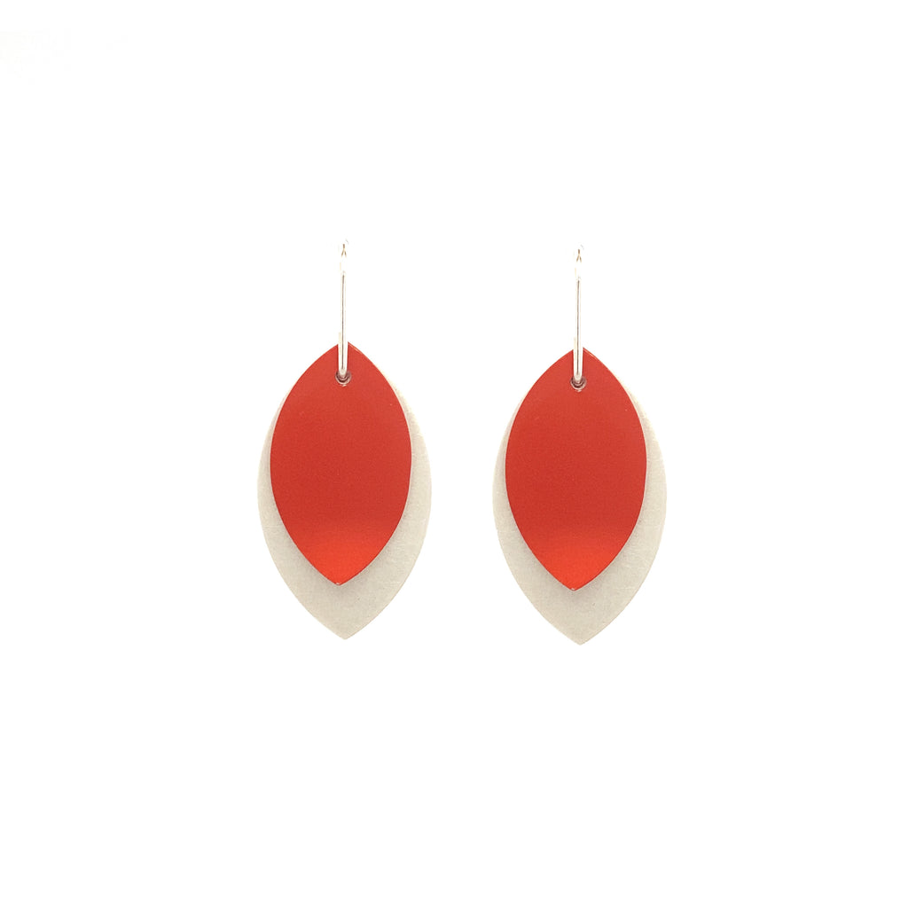 Large Red Anodised Aluminium & Sterling Silver Leaf Earrings