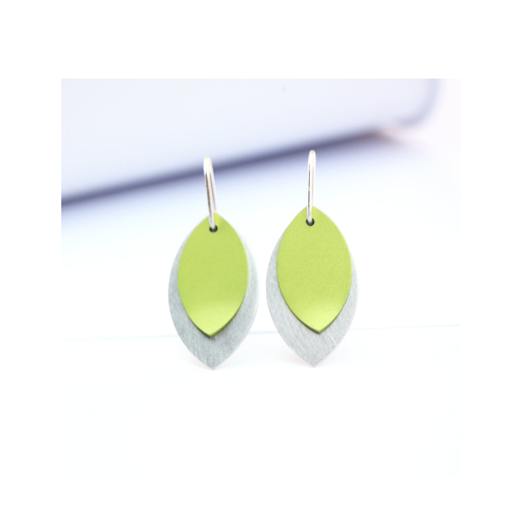 lime anodised aluminium leaf earrings