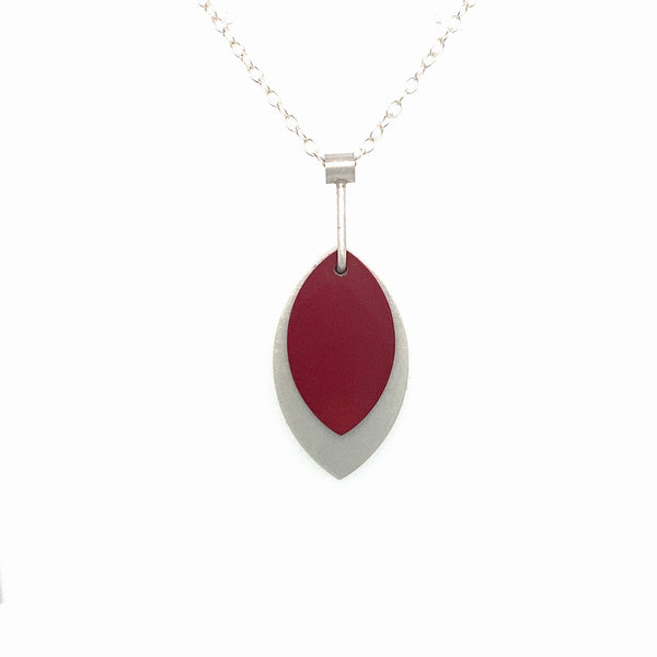 Large Burgundy Sterling Silver and Anodised Aluminium Leaf Necklace