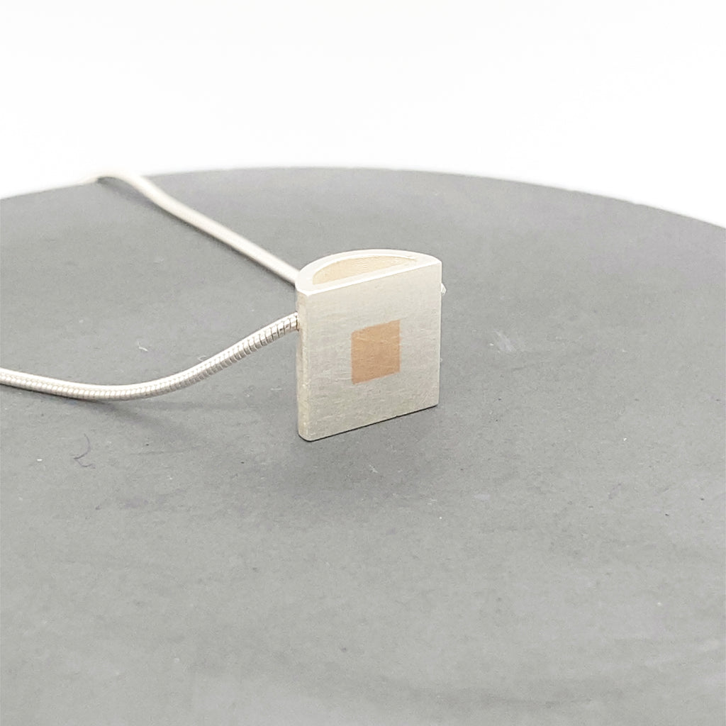 Mini Geometric 'Squares' Married Metal Pendant - Gold Insert