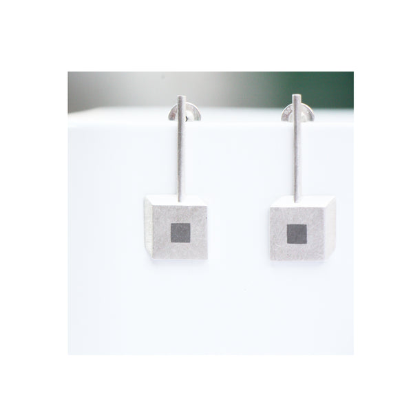 sterling silver perspective geometric square earrings