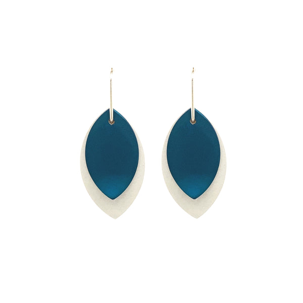 Large Teal Anodised Aluminium & Sterling Silver Leaf Earrings